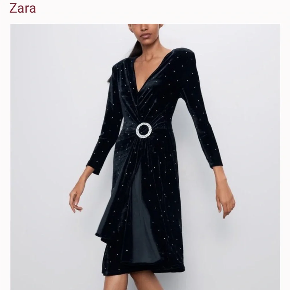NWT - Zara Size S Black Sparkly Velvet Dress - Picture 2 of 7